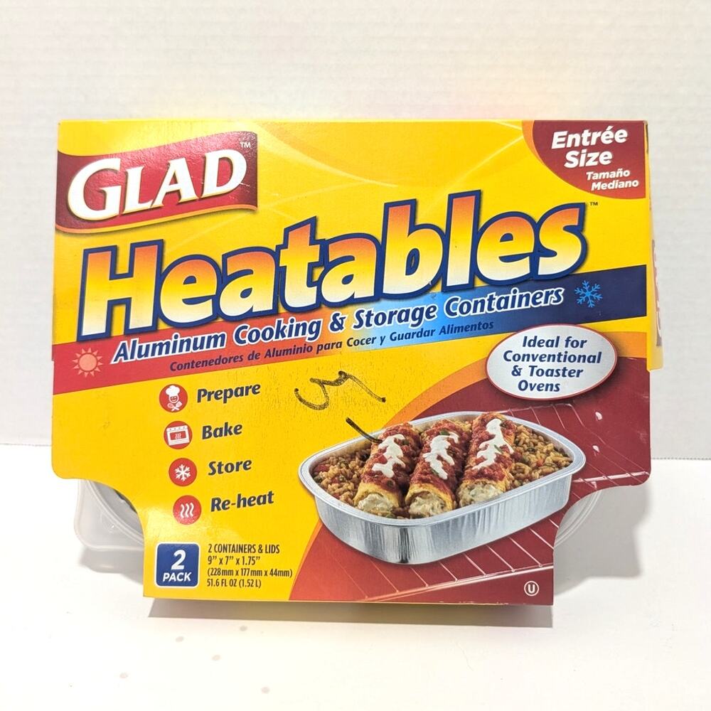 Glad Heatables Aluminum Cooking & Storage Containers with Lids 2 Pack NEW 9x7